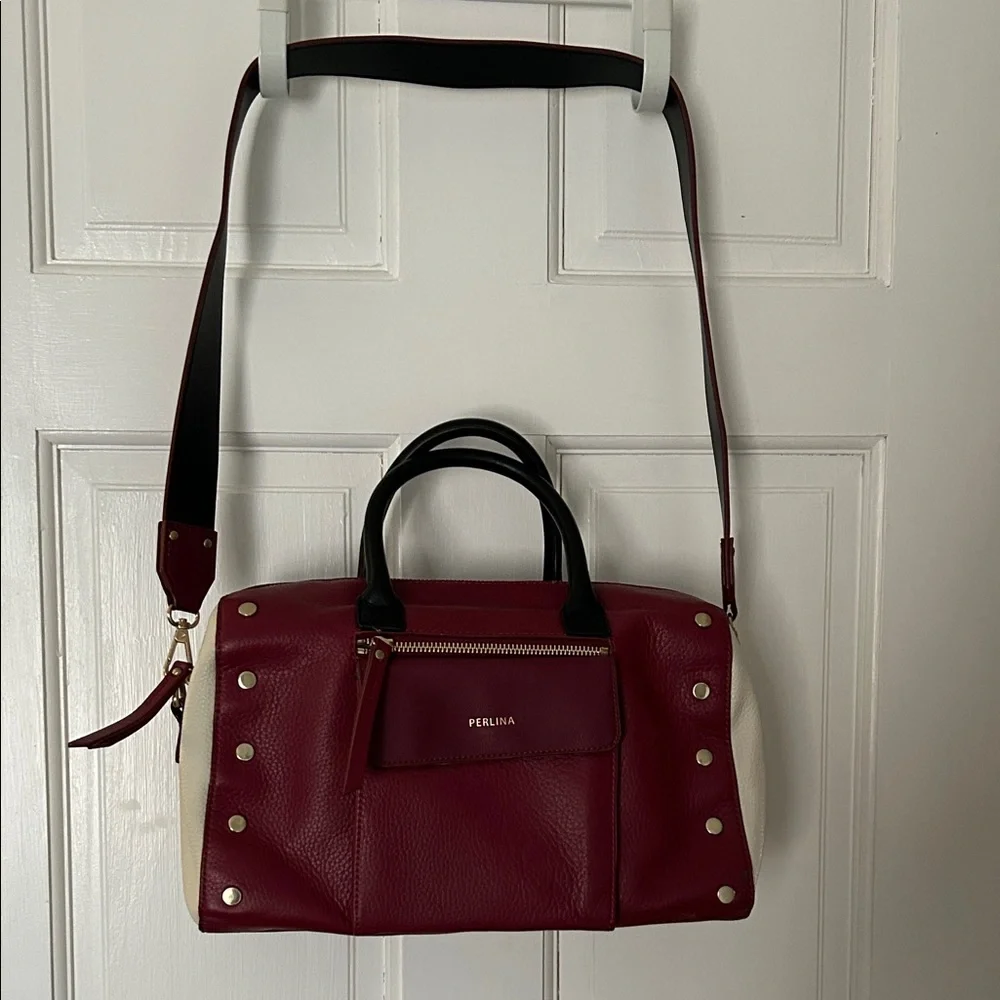 Perlina Burgundy and Cream Shoulder Bag - Picture 1 of 1